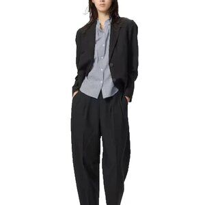 Humanoid Slub Linen Light Breezy Pants High Waist Barrel Pants Black Sz M $400